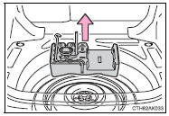 3 Loosen the center fastener that secures the spare tire.