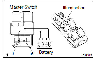 Toyota Corolla.  Inspect power window regulator master switch assy