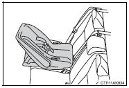 2 Run the seat belt through the child restraint system and insert the plate into