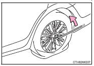 4 Turn the tire jack portion “A” by hand until the notch of the jack is in contact