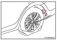 4 Turn the tire jack portion A by hand until the notch of the jack is in contact