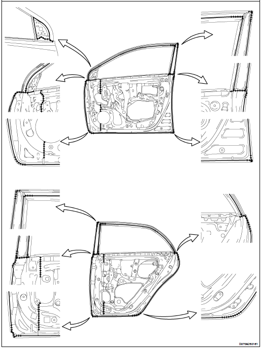 Toyota Corolla Body Repair Manual: Body panel sealing areas - Paint coating