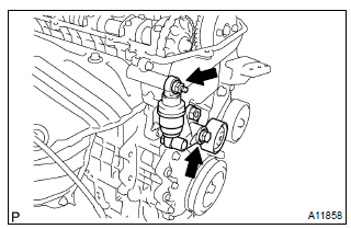 Toyota Corolla. Remove v–ribbed belt tensioner assy