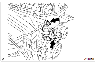 Toyota Corolla.  Remove v–ribbed belt tensioner assy