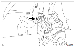 Toyota Corolla. Disconnect front flexible hose