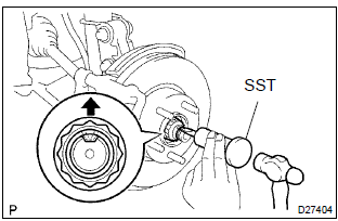 Toyota Corolla. Remove front axle hub lh nut