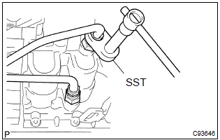 Toyota Corolla. Install oil cooler inlet tube no.1