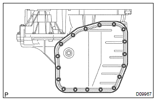 Toyota Corolla. Install automatic transaxle oil pan sub–assy