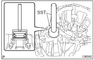 Toyota Corolla. Install transaxle case oil seal