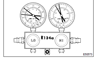 Toyota Corolla.  Inspect refrigerant pressure with manifold gauge set