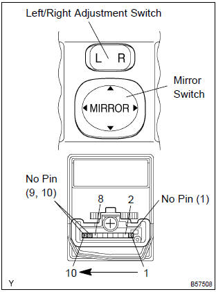 Toyota Corolla.  Inspect outer mirror switch assy