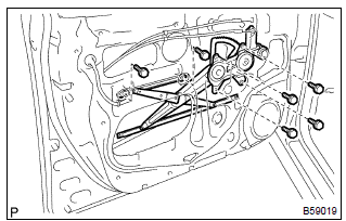 Toyota Corolla. Remove front door window regulator sub–assy lh