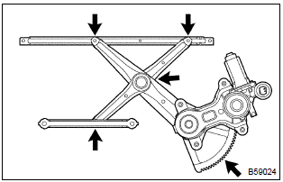 Toyota Corolla. Install front door window regulator sub–assy lh