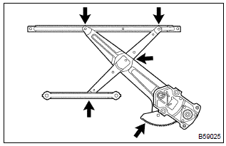 Toyota Corolla. Install front door window regulator sub–assy lh