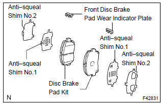 Toyota Corolla.  Install disc brake pad kit front (pad only)