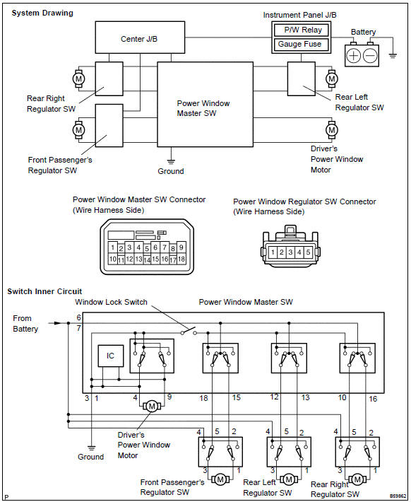 Toyota Corolla. Power window system circuit
