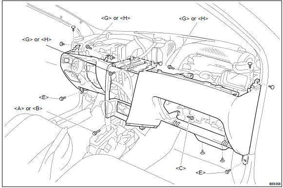 Toyota Corolla. Remove instrument panel sub–assy lower